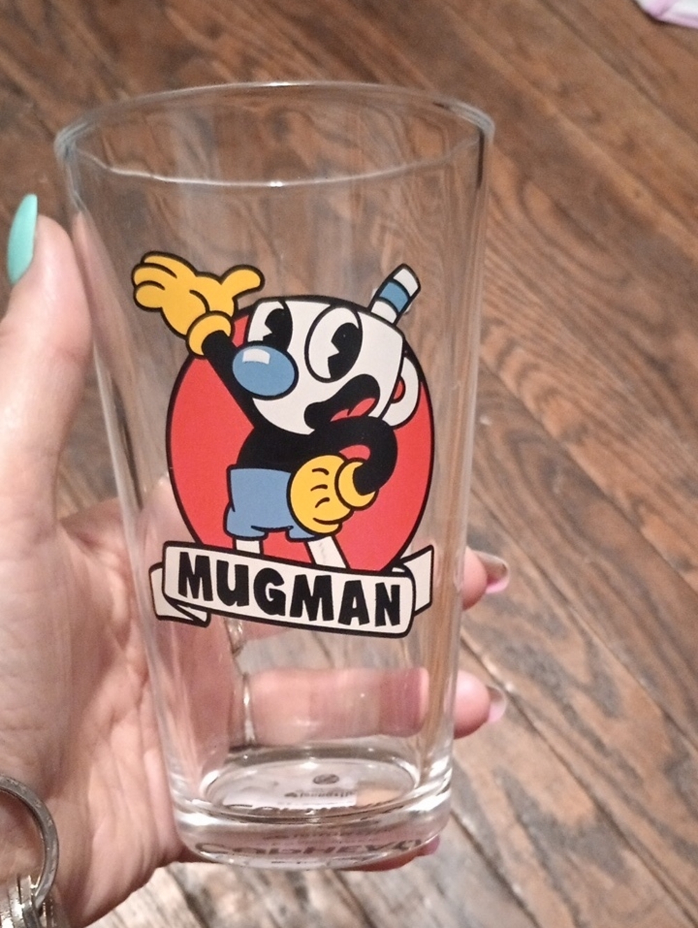 Loungefly Cuphead Mugman Branded Clear Glass with Black Logo